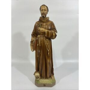 ANTIQUE Statue OF ST GERARD MAJELLA W/ SKULL PLASTER STATUE CATHOLIC ART 16”